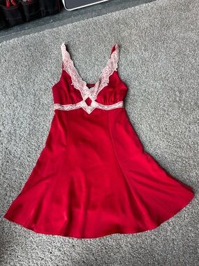 Red Lace-Trim Chemise Dress